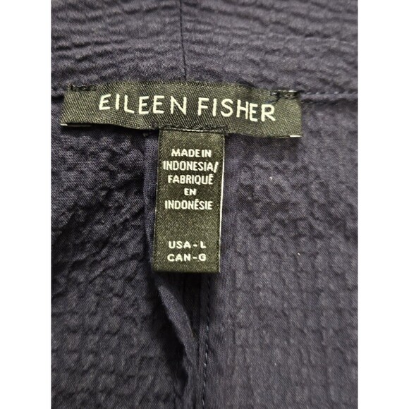 Eileen Fisher Jacket Womens Organic Cotton Pucker High Collar Blue Size L EUC - Picture 7 of 9